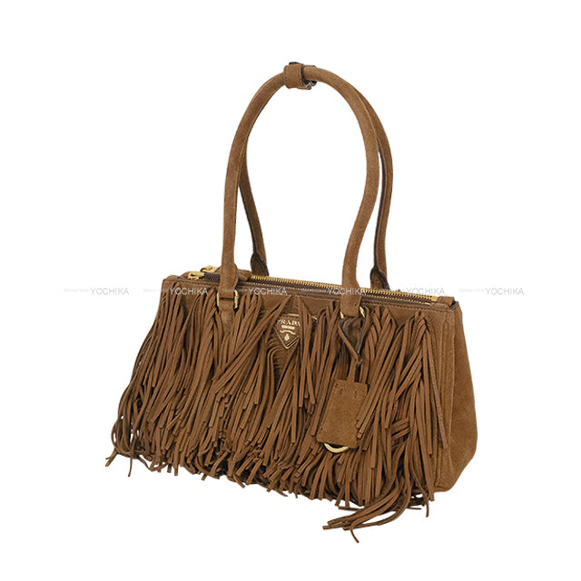 PRADA Shoulder bag Galleria Fringe medium 2way Hand Dark brown Suede Gold HW LBA457[BRAND NEW][Authentic]