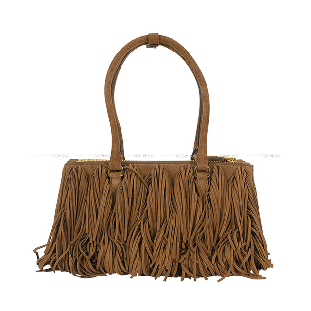 PRADA Shoulder bag Galleria Fringe medium 2way Hand Dark brown Suede Gold HW LBA457[BRAND NEW][Authentic]