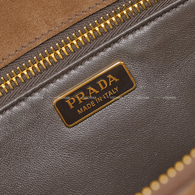 PRADA Shoulder bag Galleria Fringe medium 2way Hand Dark brown Suede Gold HW LBA457[BRAND NEW][Authentic]