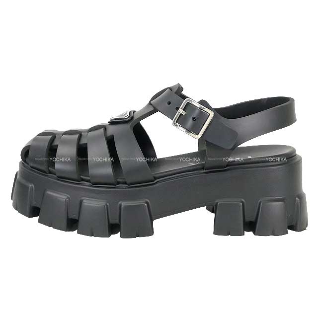 2022SS PRADA sandals Monolith rubber Double-soled Noir (Black) Polyurethane #38 Silver HW 2X3083[EXCELLENT][Authentic]