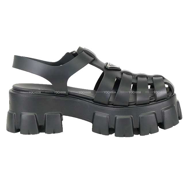 2022SS PRADA sandals Monolith rubber Double-soled Noir (Black) Polyurethane #38 Silver HW 2X3083[EXCELLENT][Authentic]
