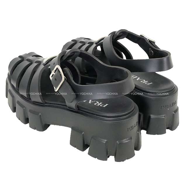 2022SS PRADA sandals Monolith rubber Double-soled Noir (Black) Polyurethane #38 Silver HW 2X3083[EXCELLENT][Authentic]