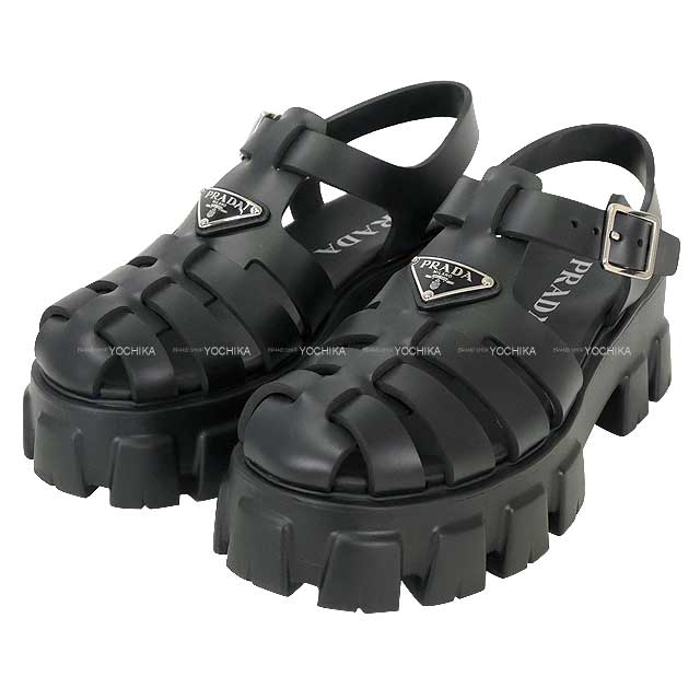 2022SS PRADA sandals Monolith rubber Double-soled Noir (Black) Polyurethane #38 Silver HW 2X3083[EXCELLENT][Authentic]