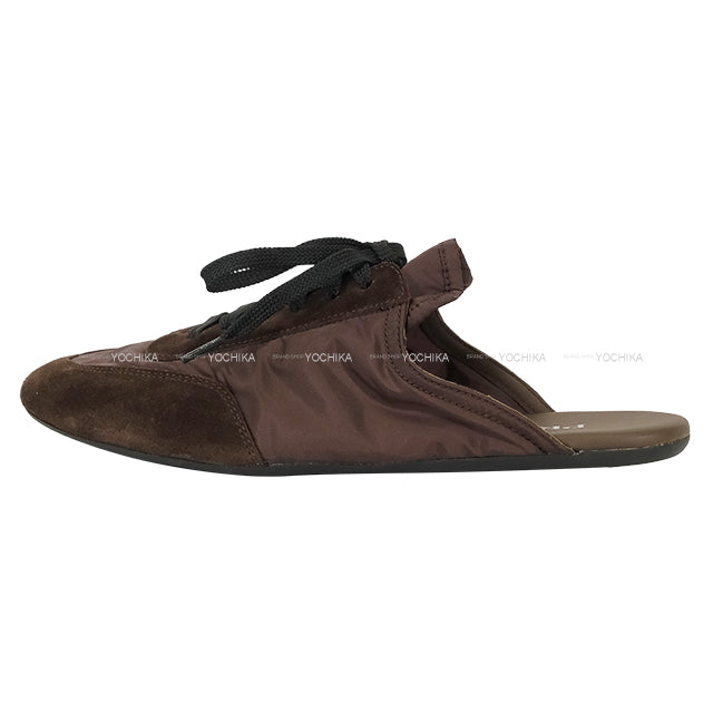PRADA sandals Collapse Lace-up mules Re-Nylon Cafe Brown Nyron /Suede/Rubber #37.5 1E989N[BRAND NEW][Authentic]