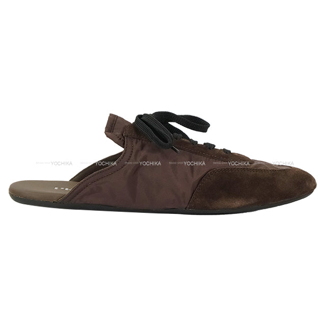 PRADA sandals Collapse Lace-up mules Re-Nylon Cafe Brown Nyron /Suede/Rubber #37.5 1E989N[BRAND NEW][Authentic]