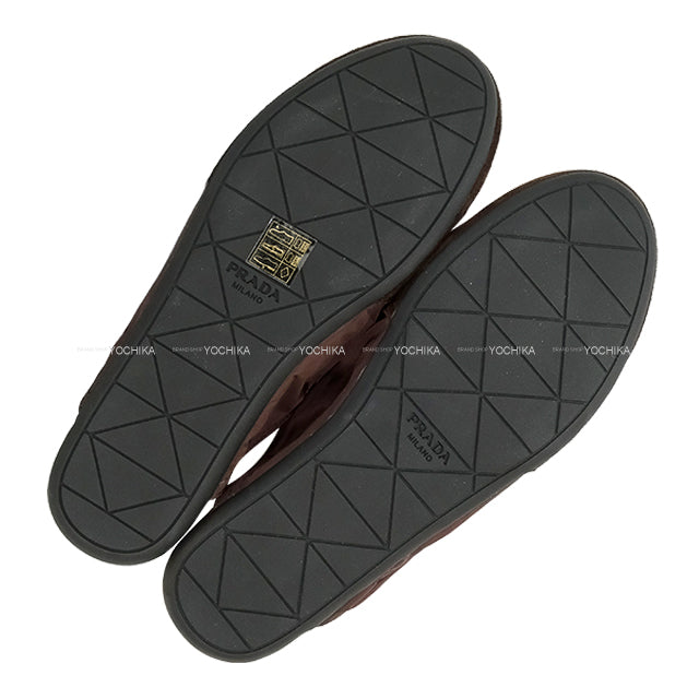 PRADA sandals Collapse Lace-up mules Re-Nylon Cafe Brown Nyron /Suede/Rubber #37.5 1E989N[BRAND NEW][Authentic]