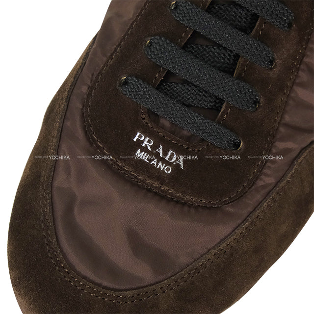 PRADA sandals Collapse Lace-up mules Re-Nylon Cafe Brown Nyron /Suede/Rubber #37.5 1E989N[BRAND NEW][Authentic]