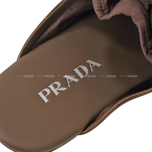 PRADA sandals Collapse Lace-up mules Re-Nylon Cafe Brown Nyron /Suede/Rubber #37.5 1E989N[BRAND NEW][Authentic]