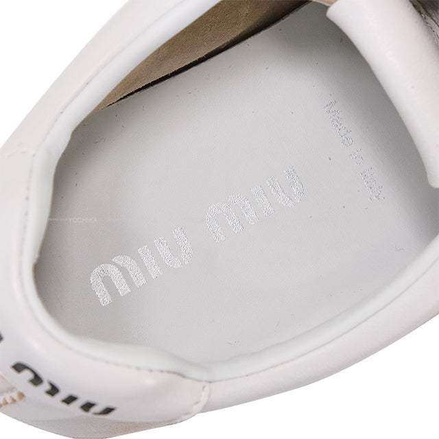 Miu Miu sneakers Plume Bleached Two-Tone Cord Shoes with Shoelaces Blanc (White)/Brown Nappa Leather #38 5E114E[BRAND NEW][Authentic]