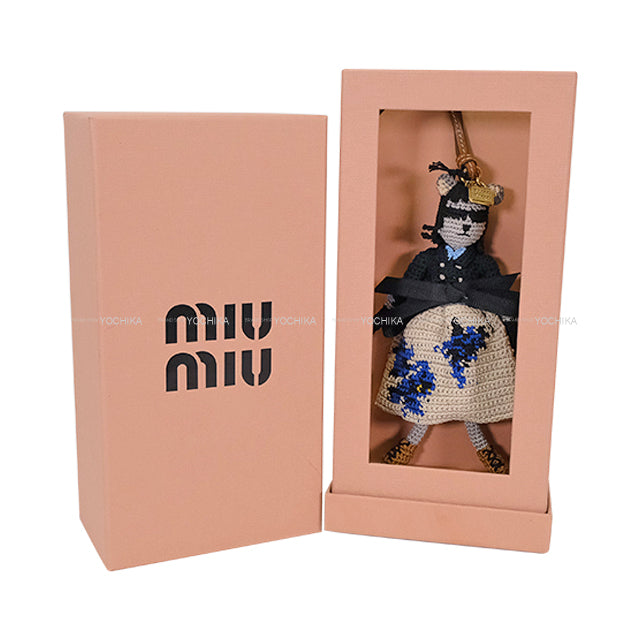 2024 AW Miu Miu bag charm Sunglasses Dress Technical Yarn Trick Navy/Blanc (White) Polyester/Cow Leather Champagne Gold HW 5TT215[BRAND NEW][Authentic]