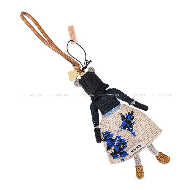 2024 AW Miu Miu bag charm Sunglasses Dress Technical Yarn Trick Navy/Blanc (White) Polyester/Cow Leather Champagne Gold HW 5TT215[BRAND NEW][Authentic]