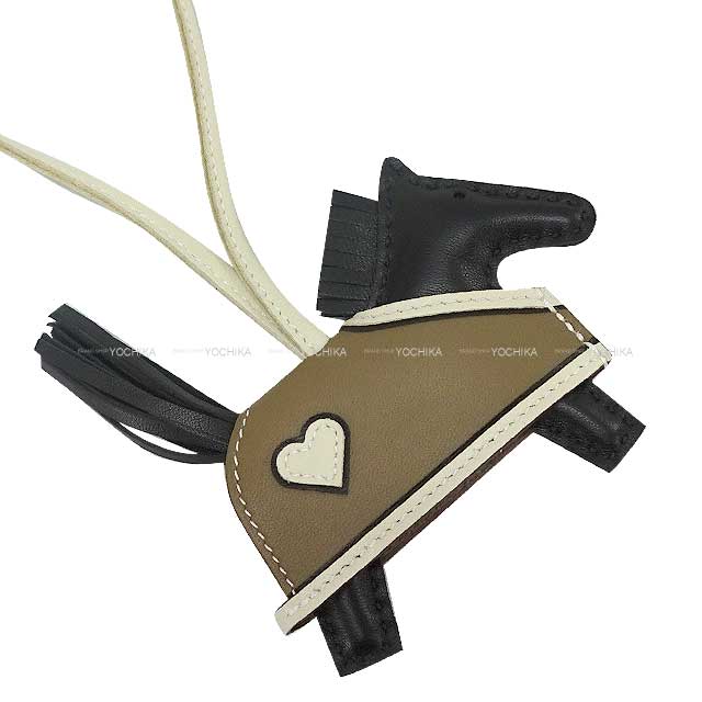 HERMES bag charm Rodeo Robeo Coeur PM Noir (Black)/Craie/Etoupe Agneau Milo Stamp K[BRAND NEW][Authentic]