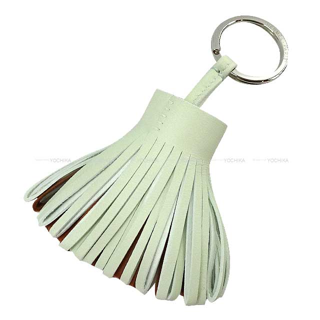 HERMES key ring Carmen Tricolor Vert Fizz/Gold/Nata Agneau Milo Silver HW Stamp B[EXCELLENT][Authentic]