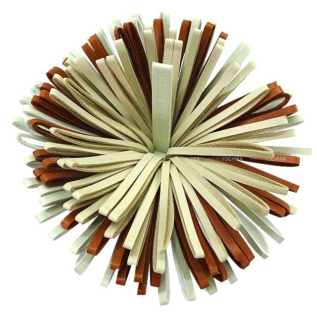 HERMES key ring Carmen Tricolor Vert Fizz/Gold/Nata Agneau Milo Silver HW Stamp B[EXCELLENT][Authentic]