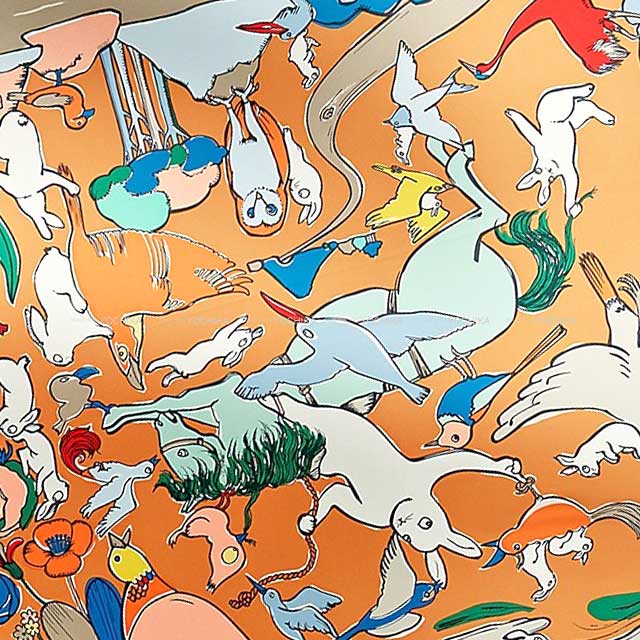 2023 AW HERMES scarf Carre 90 Mille et Un Lapins Gris clair/Baige'dore/Multicolor Silk100%[EXCELLENT][Authentic]