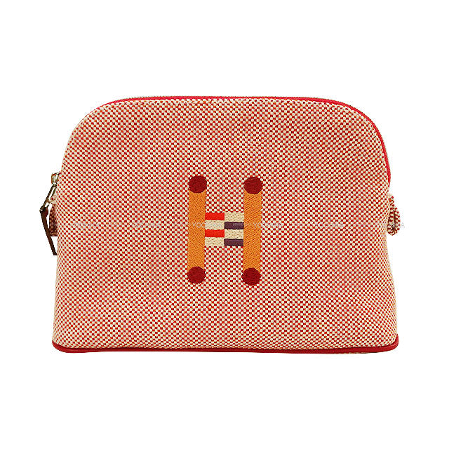 HERMES Pouch Bolide Pouch Crazy H Mini Orange/Framboise Toile H Silver HW[EXCELLENT][Authentic]