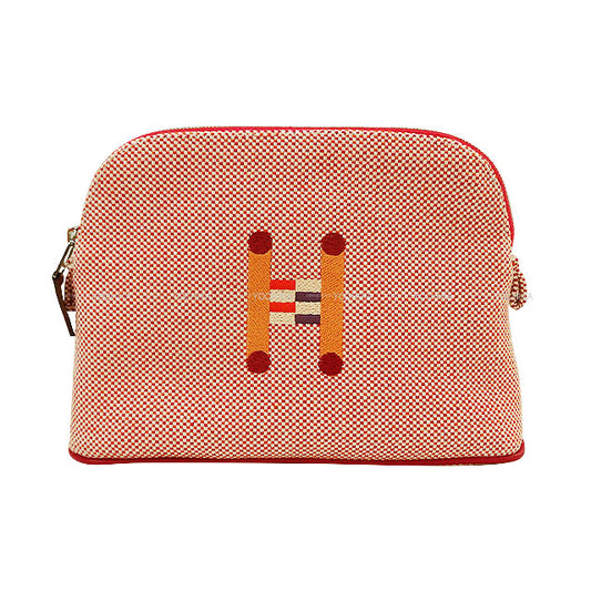 HERMES Pouch Bolide Pouch Crazy H Mini Orange/Framboise Toile H Silver HW[EXCELLENT][Authentic]