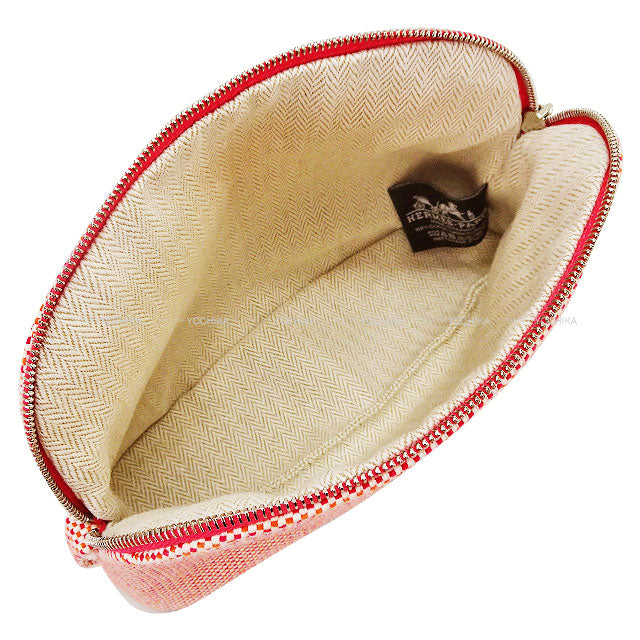 HERMES Pouch Bolide Pouch Crazy H Mini Orange/Framboise Toile H Silver HW[EXCELLENT][Authentic]