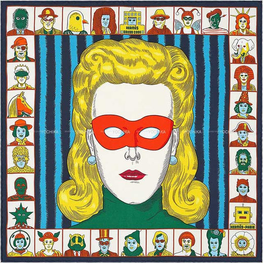 2022 HERMES scarf Carre 45 Gavroche Dress Code Marine/Jaune/Multicolor Silk100%[EXCELLENT][Authentic]