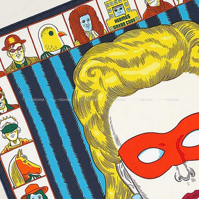 2022 HERMES scarf Carre 45 Gavroche Dress Code Marine/Jaune/Multicolor Silk100%[EXCELLENT][Authentic]