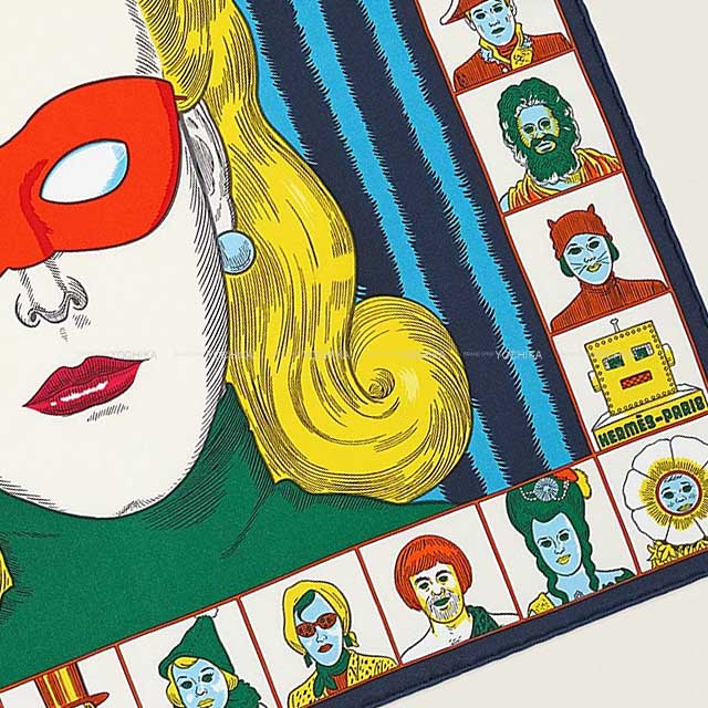 2022 HERMES scarf Carre 45 Gavroche Dress Code Marine/Jaune/Multicolor Silk100%[EXCELLENT][Authentic]