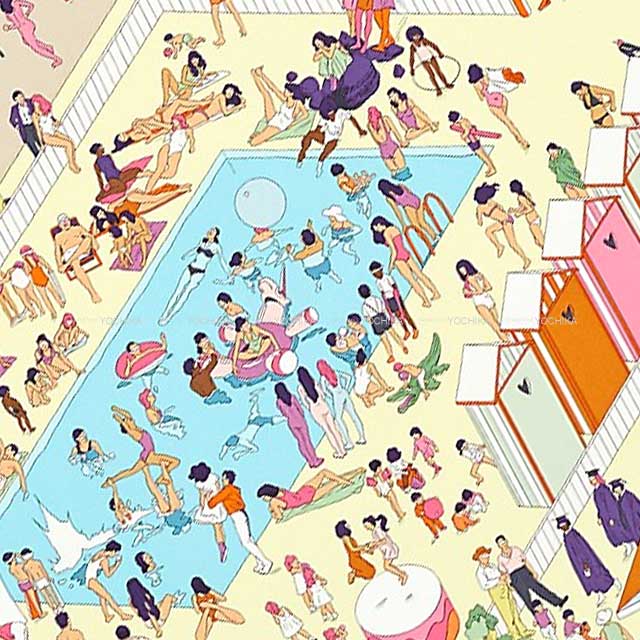 2022 HERMES scarf Carre 90 Hermes on The Beach Jaune/Soleil/Vert Silk100%[EXCELLENT][Authentic]