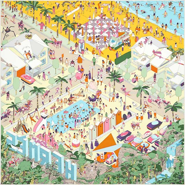 2022 HERMES scarf Carre 90 Hermes on The Beach Jaune/Soleil/Vert Silk100%[EXCELLENT][Authentic]