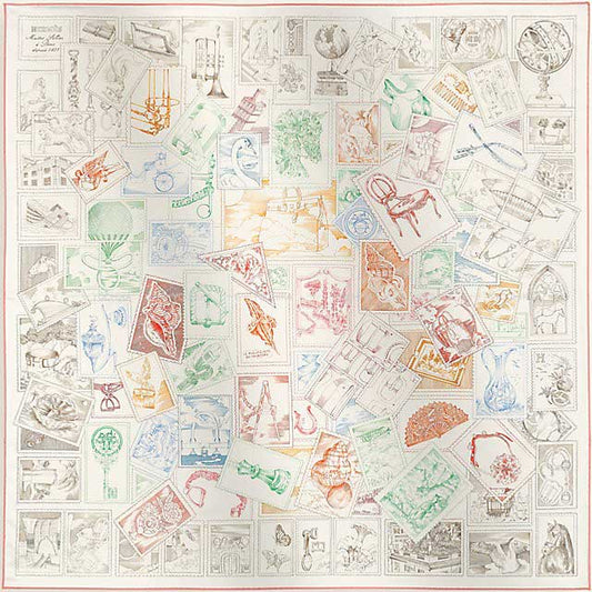 2025SS HERMES scarf Carre 90 Le Philateliste du Faubourg Pink/White/Multi color Silk100%[BRAND NEW][Authentic]