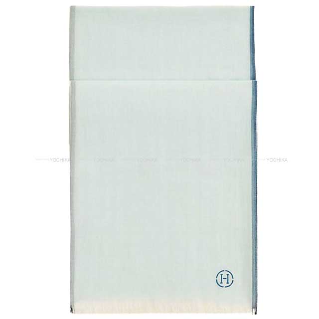 HERMES scarf Stole Naoshima Blue jean/White organic cotton[EXCELLENT][Authentic]