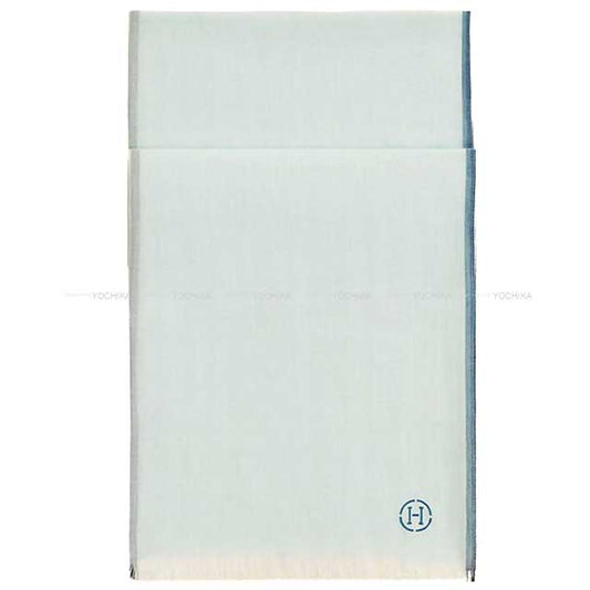 HERMES scarf Stole Naoshima Blue jean/White organic cotton[EXCELLENT][Authentic]
