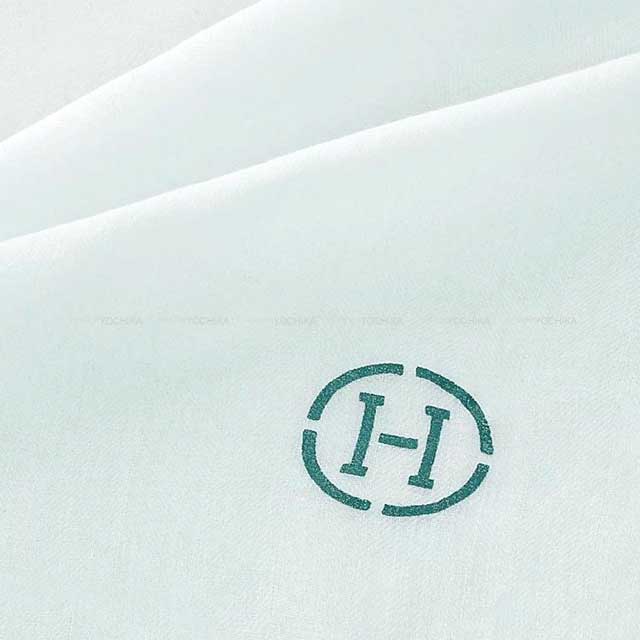 HERMES scarf Stole Naoshima Blue jean/White organic cotton[EXCELLENT][Authentic]