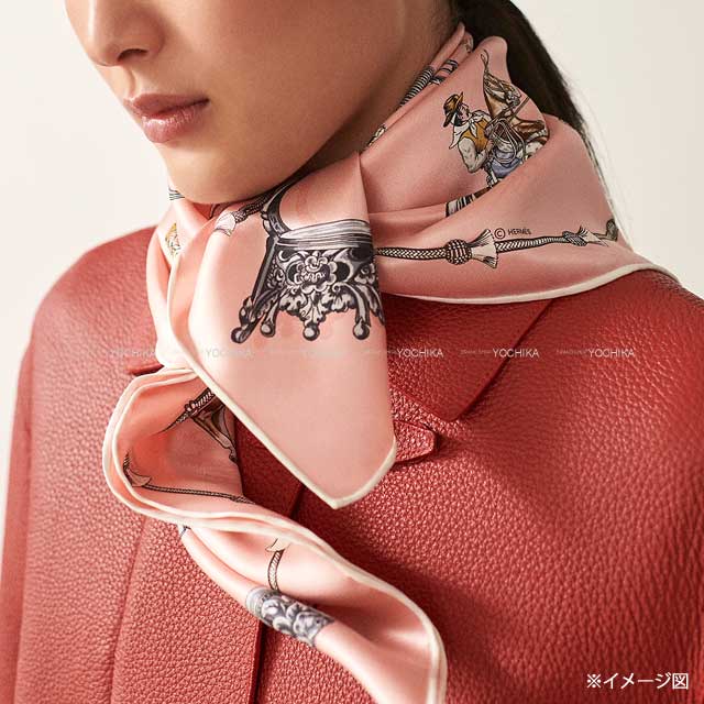 2023AW HERMES scarf Carre 70 Pampa Rose Poodle/Gray/Beige Dre Silk100%[EXCELLENT][Authentic]