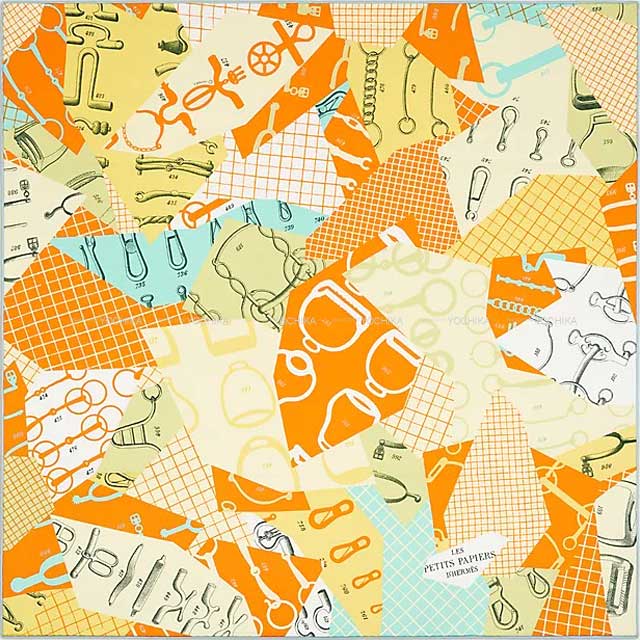 2023SS HERMES scarf Carre 70 Les Petit Papier'd Joune/Multicolor Silk100%[EXCELLENT][Authentic]