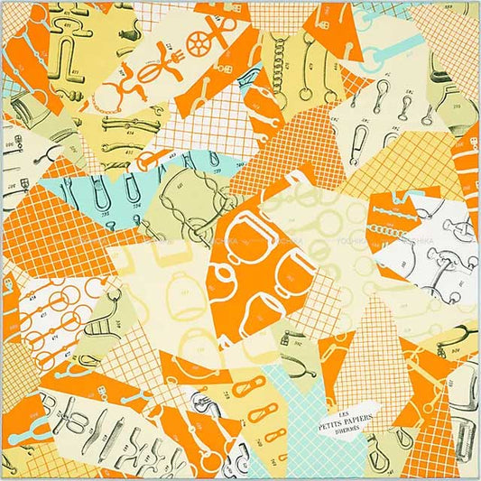 2023SS HERMES scarf Carre 70 Les Petit Papier'd Joune/Multicolor Silk100%[EXCELLENT][Authentic]