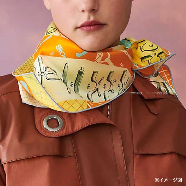 2023SS HERMES scarf Carre 70 Les Petit Papier'd Joune/Multicolor Silk100%[EXCELLENT][Authentic]
