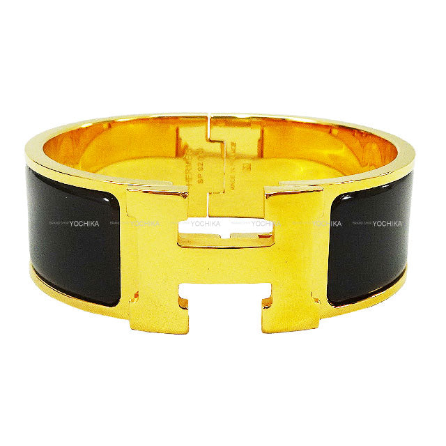 HERMES bracelet Clic-Clac H PM Noir (Black) Enamel Lacquer/Enamel Gold Plated Gold HW[EXCELLENT][Authentic]