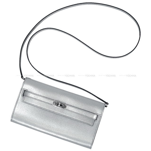 HERMES long wallet Kelly Wallet Long To Go Argente (Metallic Silver) Chevre Chamkila Silver HW Stamp K[BRAND NEW][Authentic]