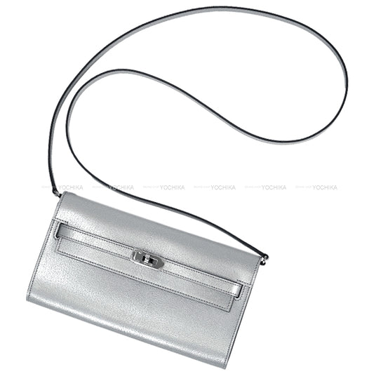 HERMES long wallet Kelly Wallet Long To Go Argente (Metallic Silver) Chevre Chamkila Silver HW Stamp K[BRAND NEW][Authentic]