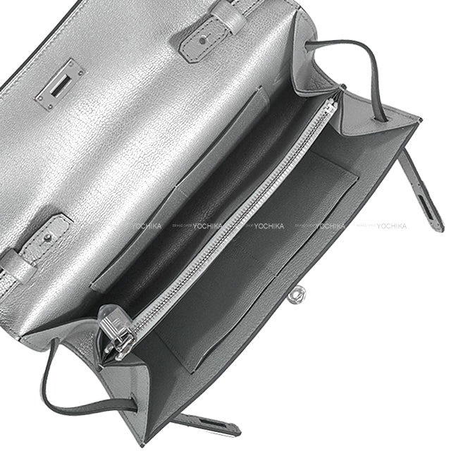 HERMES long wallet Kelly Wallet Long To Go Argente (Metallic Silver) Chevre Chamkila Silver HW Stamp K[BRAND NEW][Authentic]