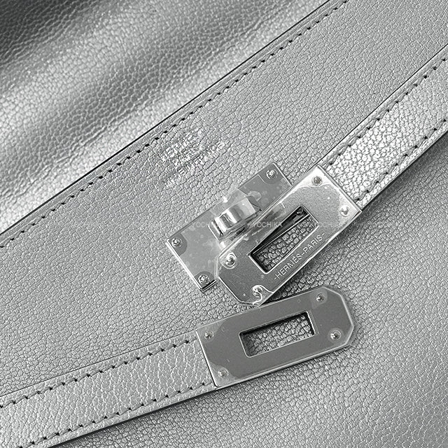 HERMES long wallet Kelly Wallet Long To Go Argente (Metallic Silver) Chevre Chamkila Silver HW Stamp K[BRAND NEW][Authentic]