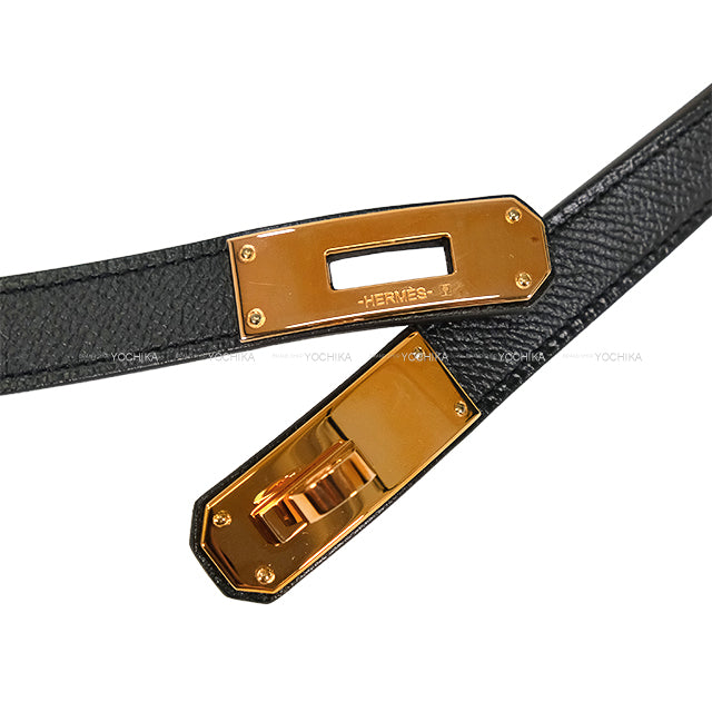 [Pre-loved] HERMES belt Kelly Belt 18 Noir (Black) Veau Epsom Rose Gold HW Stamp X[LIKE NEW][Authentic]