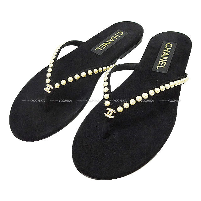 2025SS Cruise Collection CHANEL sandals Ladies COCO Mark Pearl Noir (Black) Suede/Leather ＃38 G46205[EXCELLENT][Authentic]