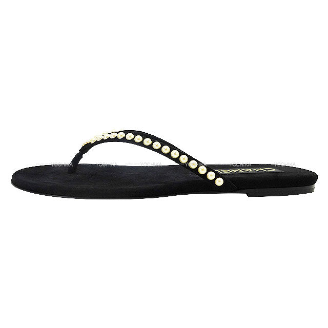 2025SS Cruise Collection CHANEL sandals Ladies COCO Mark Pearl Noir (Black) Suede/Leather ＃38 G46205[EXCELLENT][Authentic]