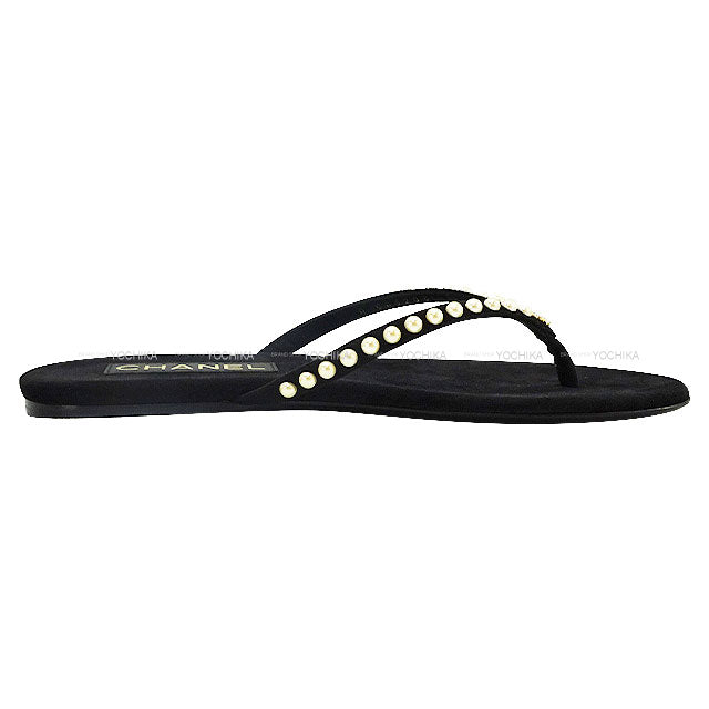 2025SS Cruise Collection CHANEL sandals Ladies COCO Mark Pearl Noir (Black) Suede/Leather ＃38 G46205[EXCELLENT][Authentic]