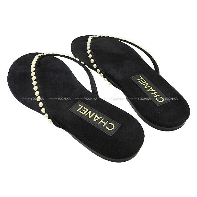 2025SS Cruise Collection CHANEL sandals Ladies COCO Mark Pearl Noir (Black) Suede/Leather ＃38 G46205[EXCELLENT][Authentic]