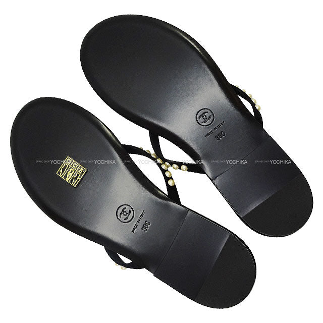 2025SS Cruise Collection CHANEL sandals Ladies COCO Mark Pearl Noir (Black) Suede/Leather ＃38 G46205[EXCELLENT][Authentic]
