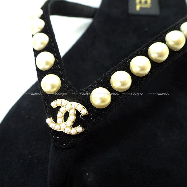 2025SS Cruise Collection CHANEL sandals Ladies COCO Mark Pearl Noir (Black) Suede/Leather ＃38 G46205[EXCELLENT][Authentic]
