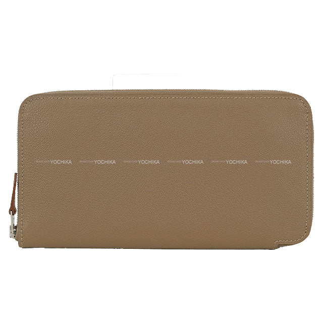 HERMES long wallet Azap Silk'in Long Melveilleuse Lantern Etoupe/Blue brume Evercolor/Veau Barenia/Silk Silver HW Stamp K[BRAND NEW][Authentic]