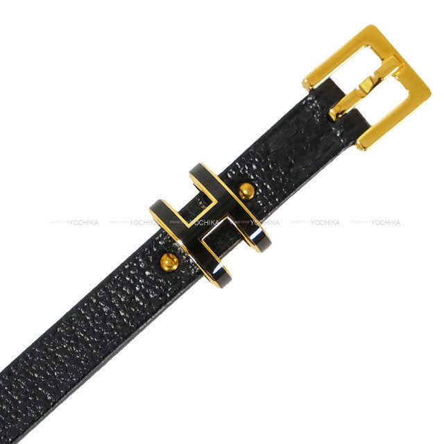 HERMES bracelet Pop H Double Tour #T2 Noir (Black) Chevre Chamkila/Metal Gold HW Stamp W LF1204[EXCELLENT][Authentic]