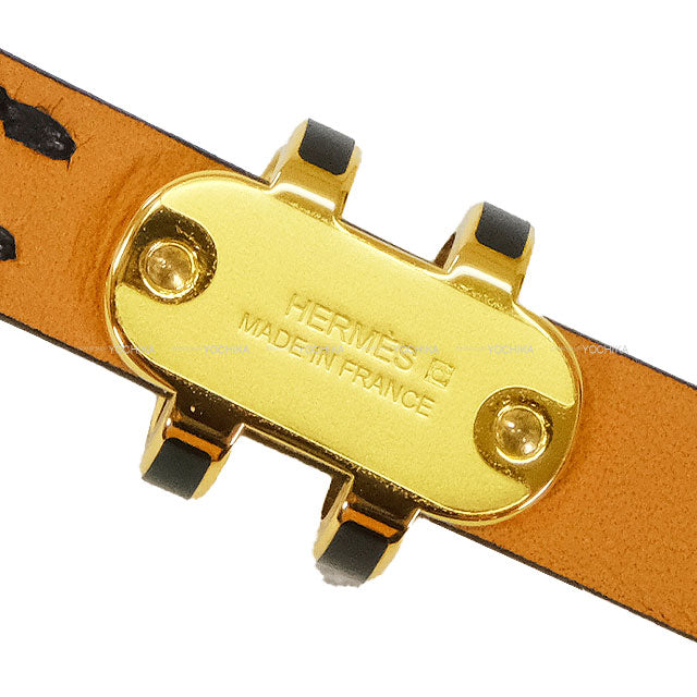HERMES bracelet Pop H Double Tour #T2 Noir (Black) Chevre Chamkila/Metal Gold HW Stamp W LF1204[EXCELLENT][Authentic]